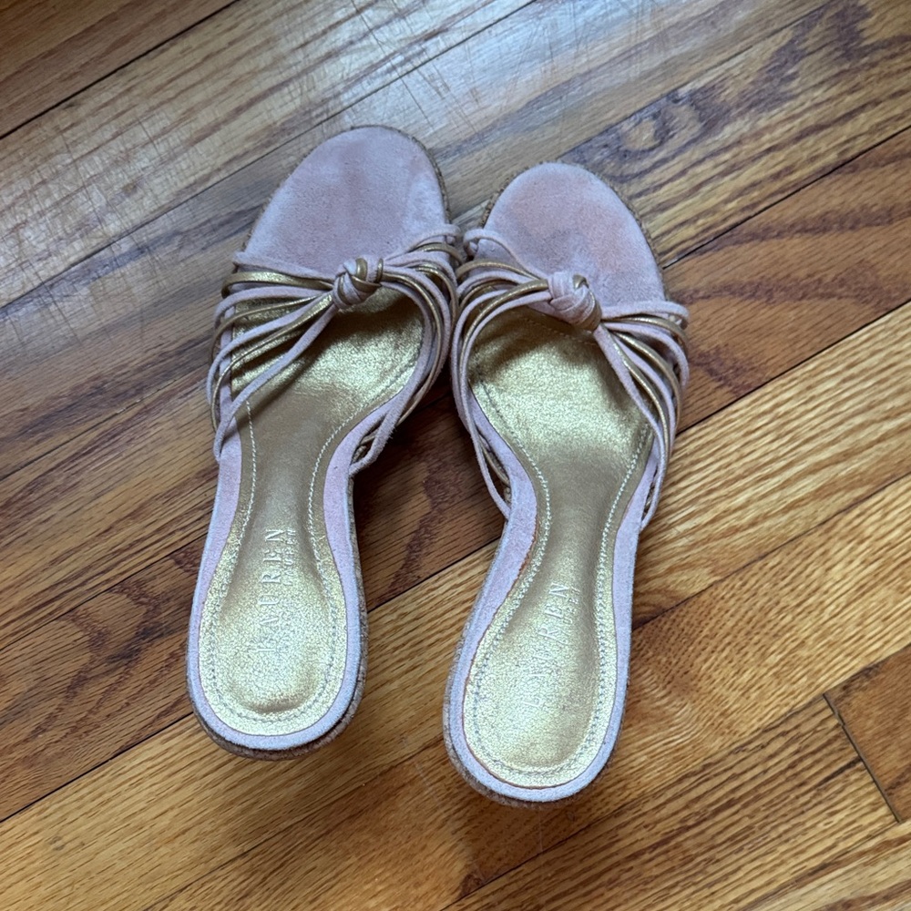 Lauren Ralph Lauren Blush Pink Suede Knot Slide Mules